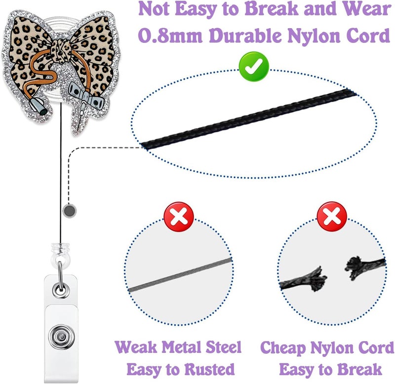 Bydevia Leopard Bow Phlebotomy Nurse Badge Reel Retractable, Funny Phlebotomist Badge Reel for Work, Personalized Phlebotomy Tech Gifts, Cute Phleb Badge Holder with Alligator Clip & 24” Durable Nylon Cord - Image 4